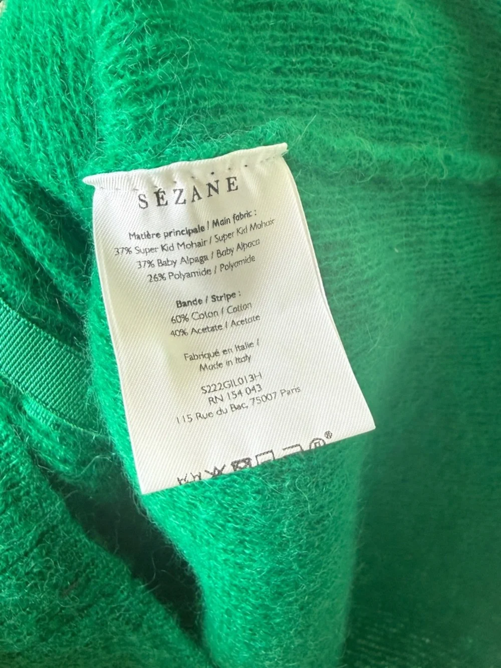 Sezane Gaspard Cardigan, Bright Green, Size XS, Like New - Picture 7 of 8